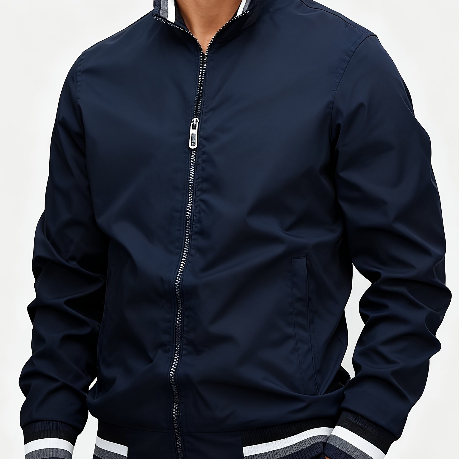 TEMU Men's Lightweight Windbreaker Jacket For Spring And Autumn, Featuring A Stand Collar And