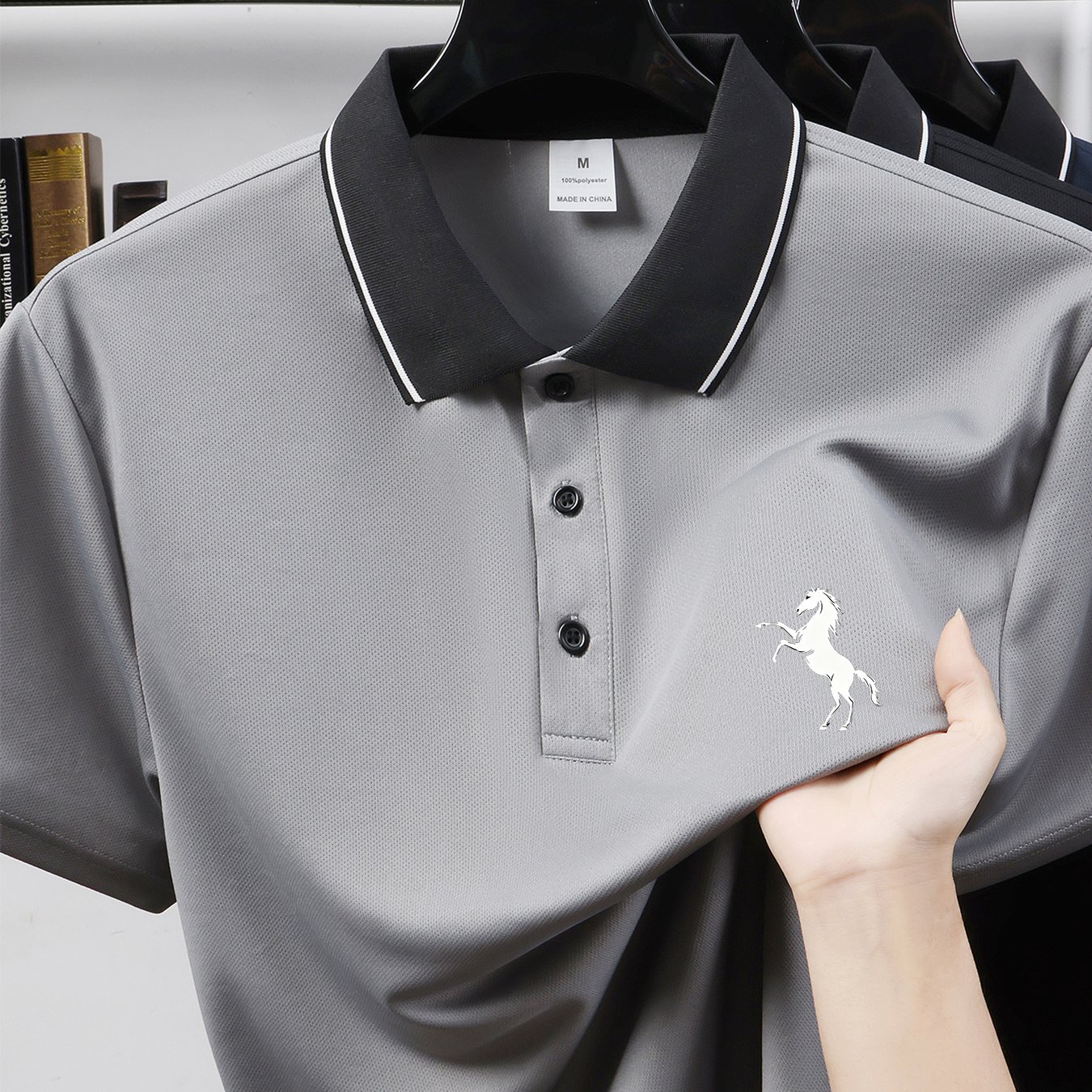 TEMU Q013-s8 Creative Equestrian Geometric Pattern Print Men's Casual Shirt - Suitable For Outdoor Sports, Men's Outdoor Golf Short Sleeve,