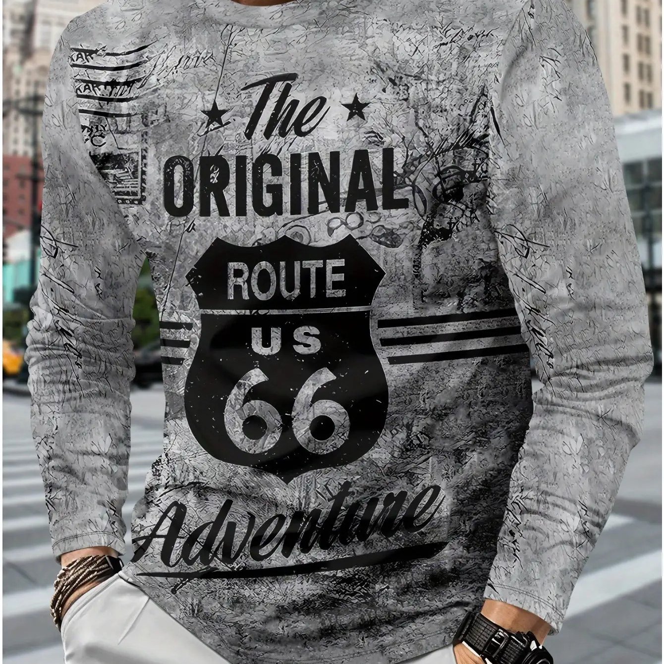 TEMU Men's Vintage 1960s/70s Retro 3d Print T-shirt - 60s & , Heavy-duty Long Sleeve Casual Shirt For Road Trip Outfits, Plus Size (machine Washable)