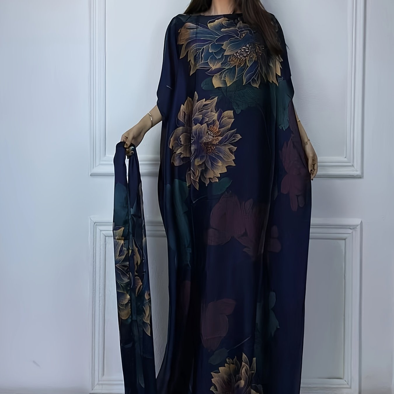 TEMU Winyi Leopard Print Boat Neck Abaya, Elegant Short Batwing Sleeve Loose Dress For Women's Clothing
