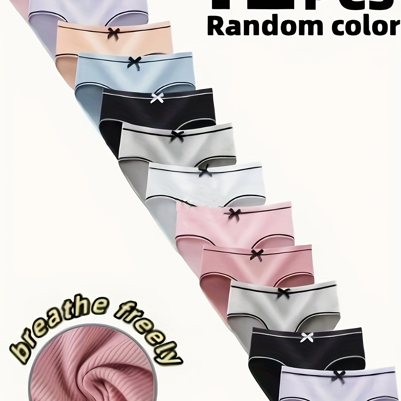 TEMU Random 12pcs Cute Girls' Striped Panties With Bows, Comfortable And Breathable For Casual Sports, In Random Colors.