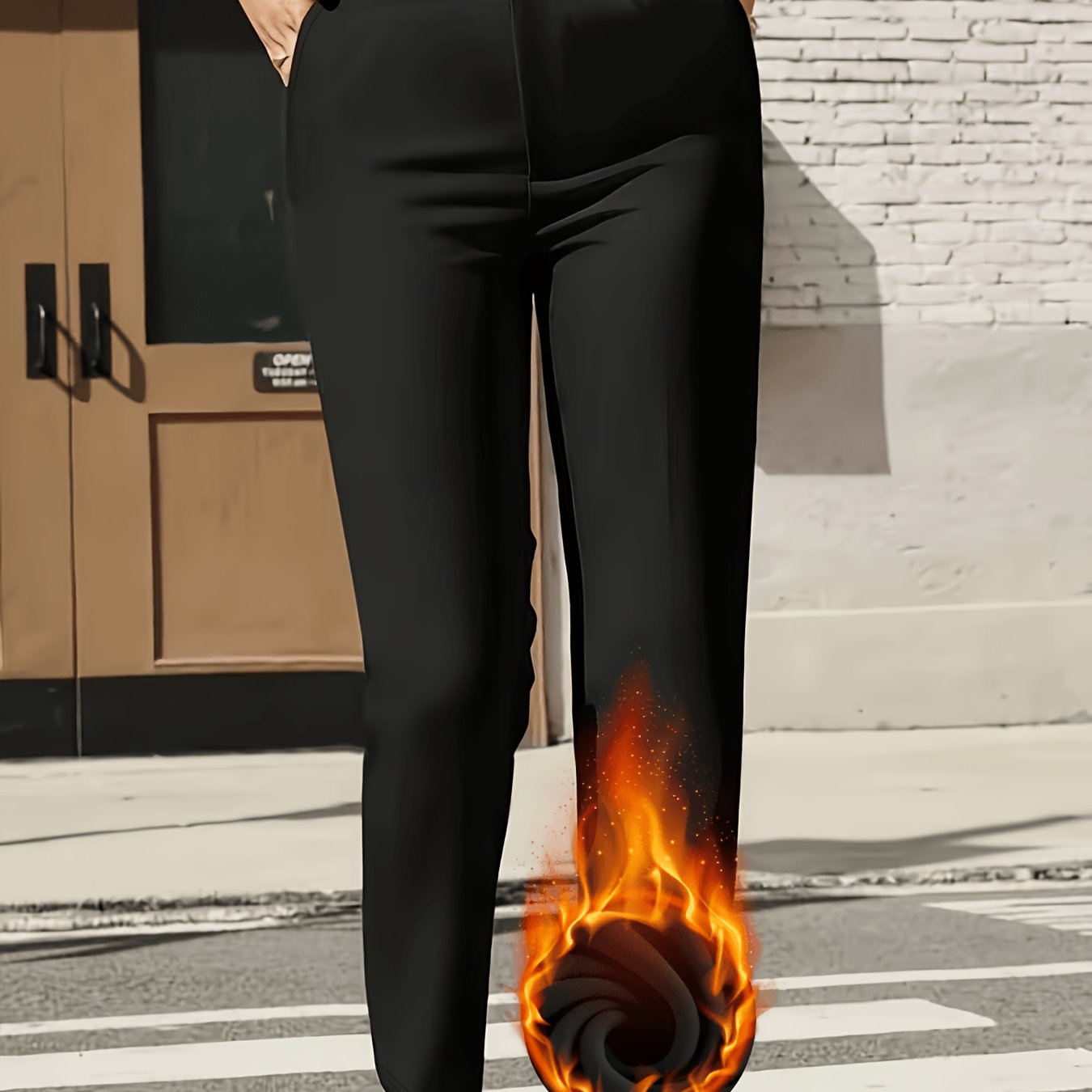 TEMU Women's High-waist -lined Fitted Flare Trousers, Autumn/winter Stretch Ankle Pants, Commuter Black Casual Tapered Pants, Thickened Fashionable