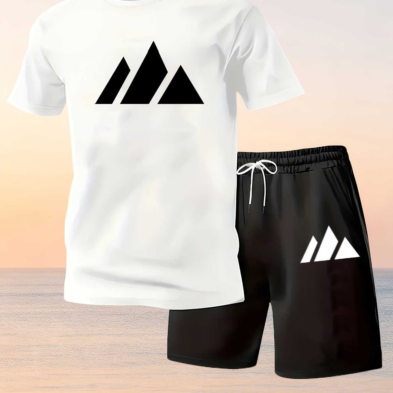 TEMU 's Summer Printed Two-piece Set: Printed Set, Round Neck Short Sleeve T-shirt And Drawstring Shorts, Summer Casual Comfortable Breathable Sports