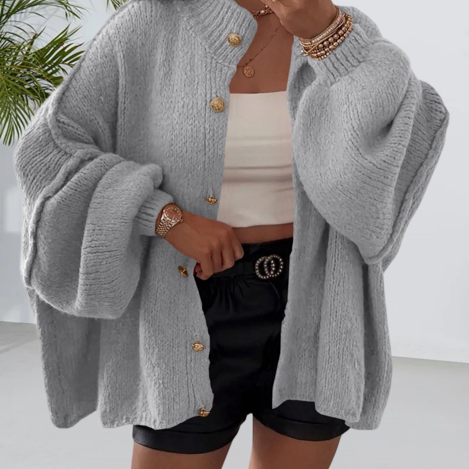 Women's Chunky Oversized Cardigan - Button Front Coat With Lantern Sleeves For Fall/ Winter Cozy Outerwear