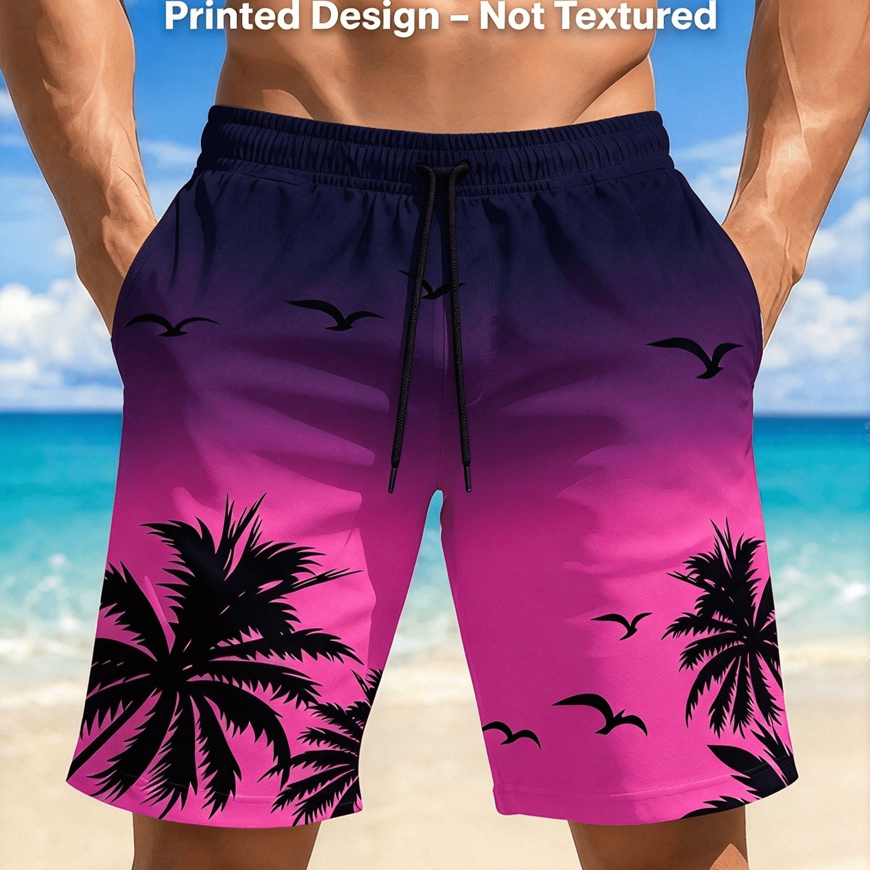 TEMU Short de plage respirant à séchage rapide pour hommes, avec des imprimés colorés, une taille élastique avec cordon de serrage et des poches. Ces