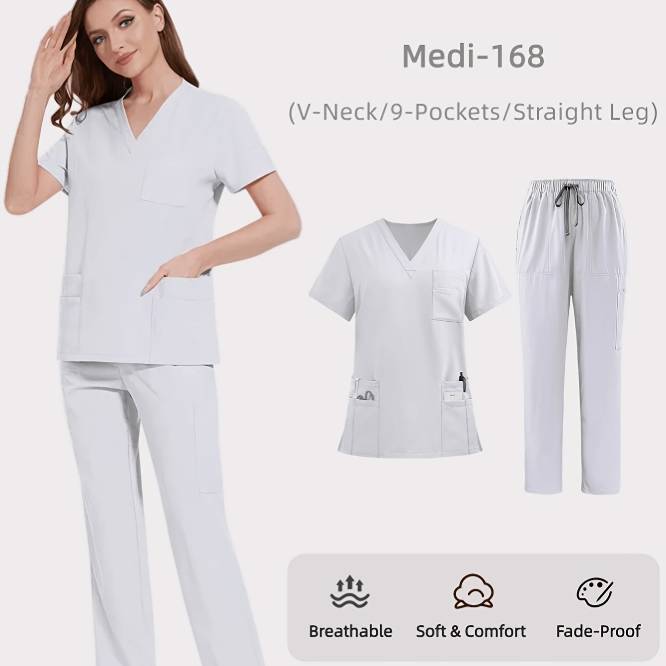 TEMU 2pcs V-neck Quick-dry Workwear, Suitable For The Healthcare , 2026 Summer New Style | Comfortable Fabric | Ideal For Hospitals, , And Wear |