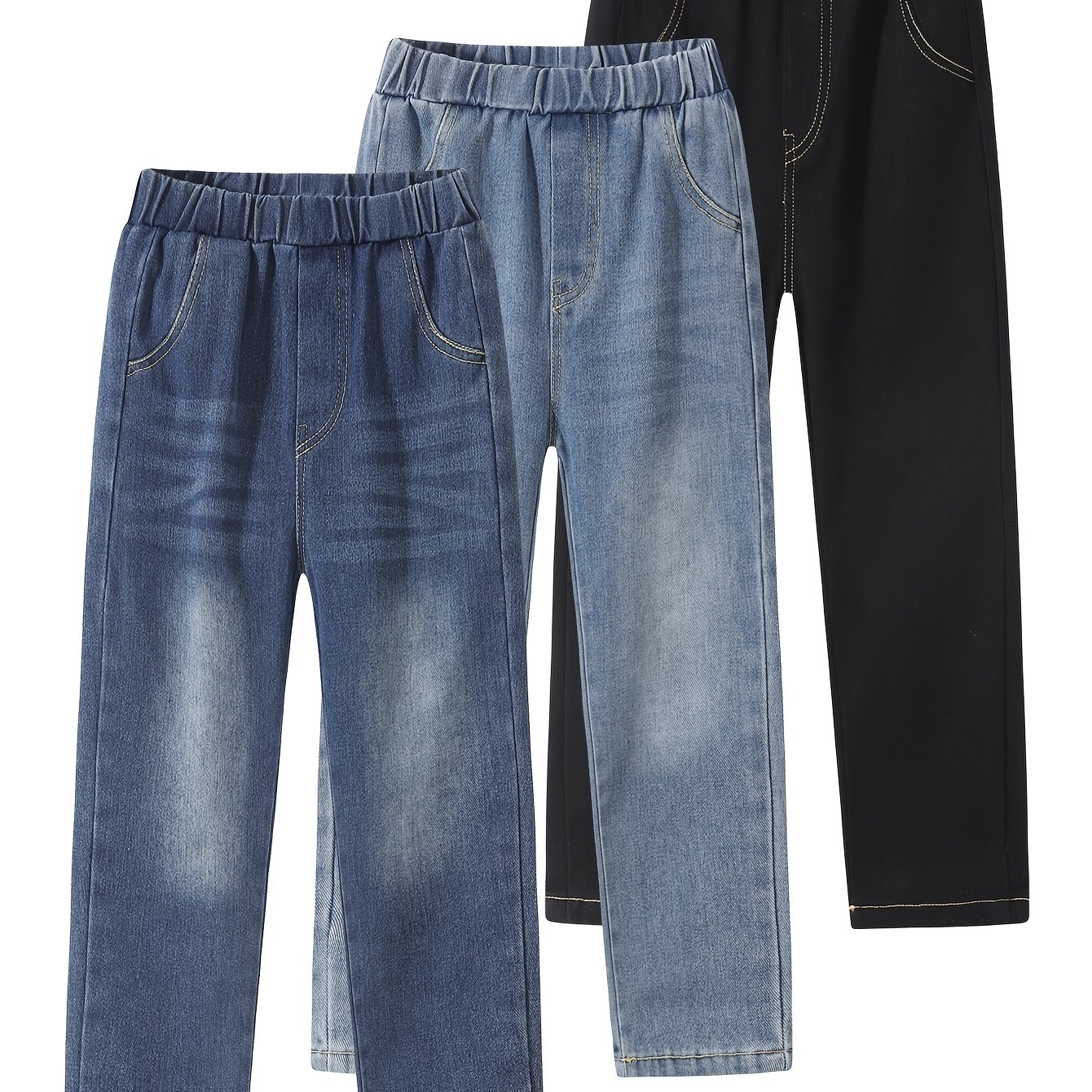 3-pack Autumn And Winter Boys' Trendy Denim Pants With Mild , Slim Fit, Fashionable And Versatile Comfortable Pants For Children.