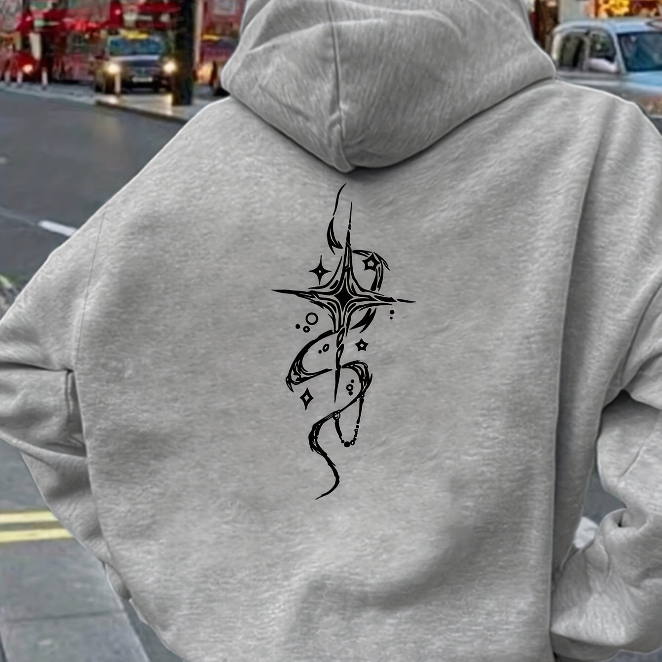 TEMU D90 - A Zip-up Hooded Sweatshirt Jacket With A Trendy And Creative Minimalist Star Pattern Print. A Fashionable And Versatile New Autumn/winter