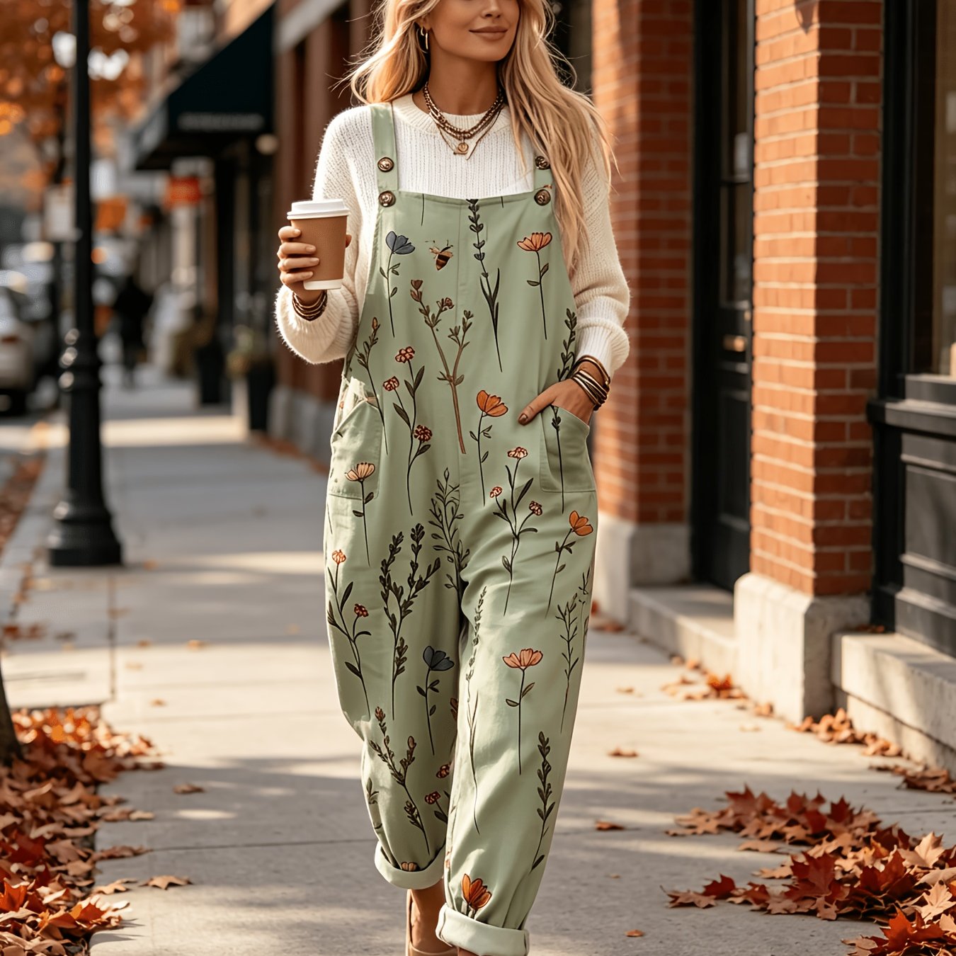 Image of Simple Floral Fashion Overalls - D37