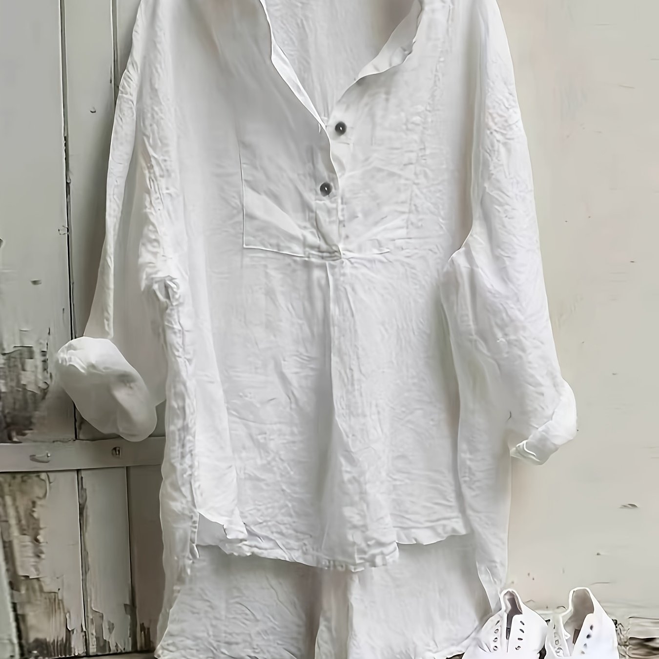 TEMU Women' Lapel Long-sleeve Shirt, Summer Simple Loose-fit Casual Outerwear Top   Wilderness Orientation