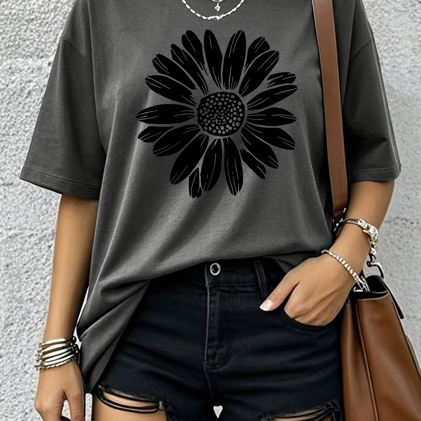 TEMU Plus Size, Pattern Print Fashion Round Neck T-shirt Plus Size