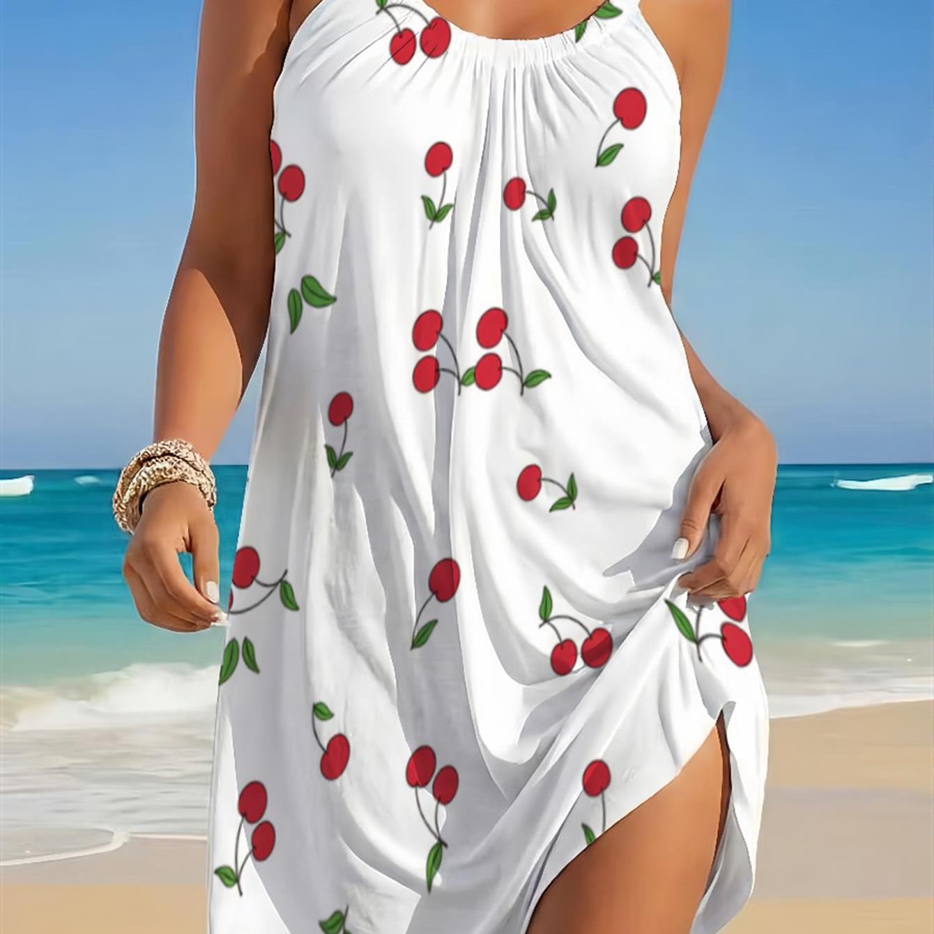 Image of Women's Minimalist Print Halter Dress - Art Scattered Motif On White, Elegant Sleeveless Summer A-line Silhouette