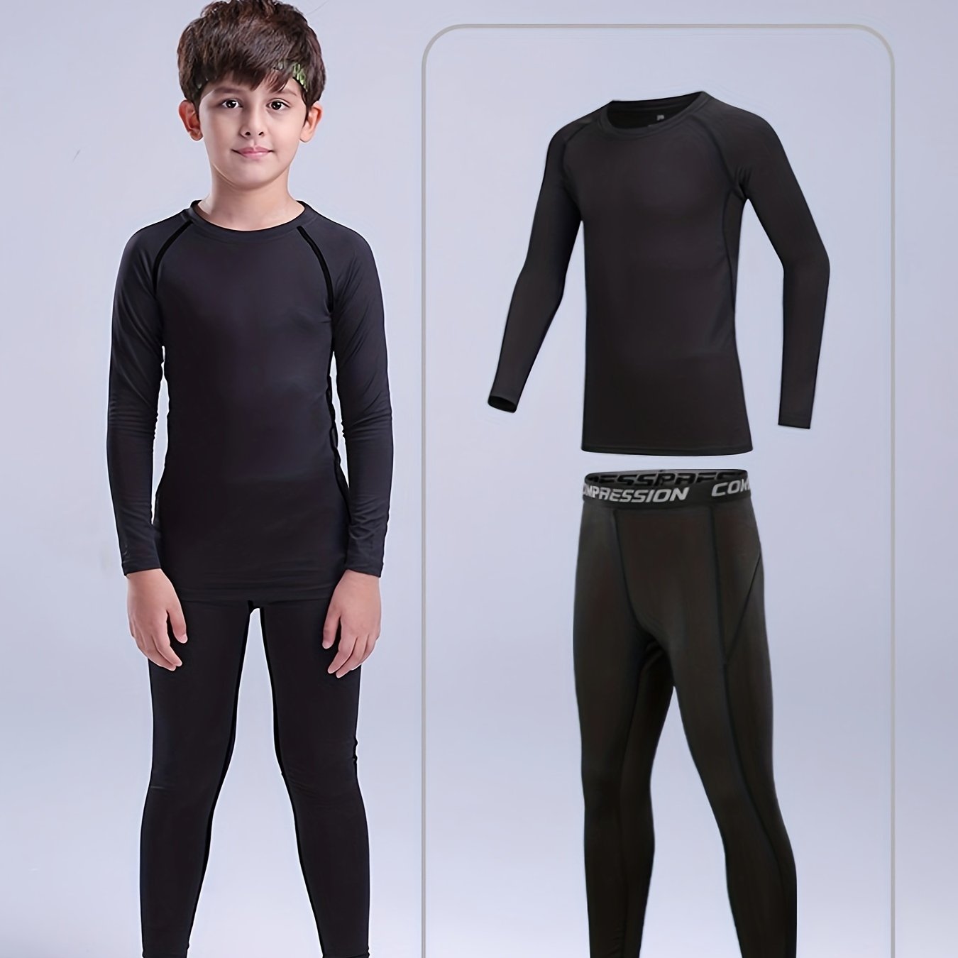 2pcs Boy's Quick-drying Training Outfit, Long Sleeve Top & Leggings Set For Football Basketball Sports, Perfect For Outdoor, Back To School Essentials