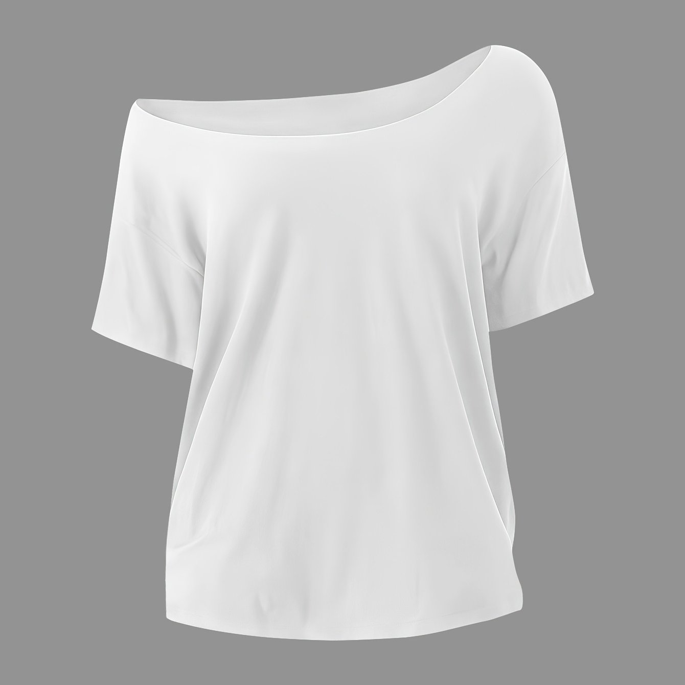 TEMU Solid Color Women's Asymmetrical Neckline Loose Fit Solid Color T-shirt, Casual Boat Neck Off-shoulder Short Sleeve Top, Loose Fit Summer