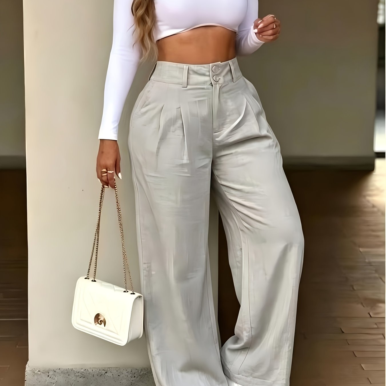TEMU Pantalon décontracté pour femmes, coupe droite et taille haute