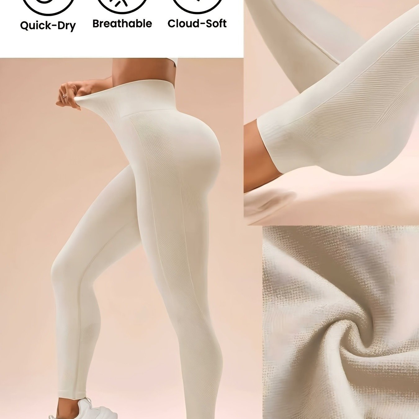 TEMU High-waisted Seamless Milky White Leggings For , Suitable For S,, Casual Wear, And Elegant High-stretch And Activities. Ideal For And Daily Wear