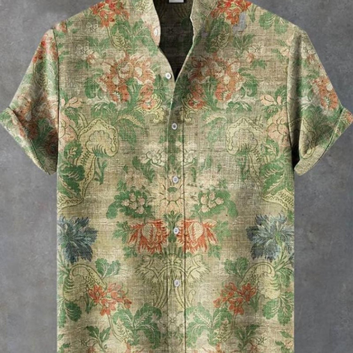Image of Men's Floral Short-sleeve Dress Shirt, , Comfortable , Polyester Fabric, Mixed Colors, Multiple Sizes , Collar And Button , Resort Vibe