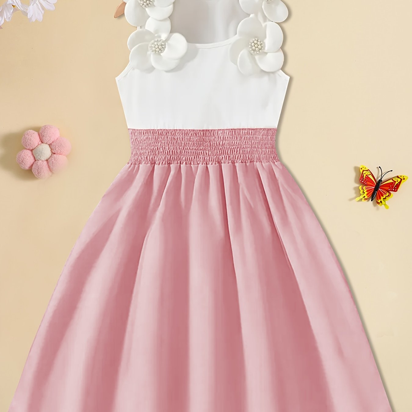 Girls' Dress 3d Floral Embellishment Sleeveless Princess Dress Girls' Summer Outfit A-line Skirt Performance Dress