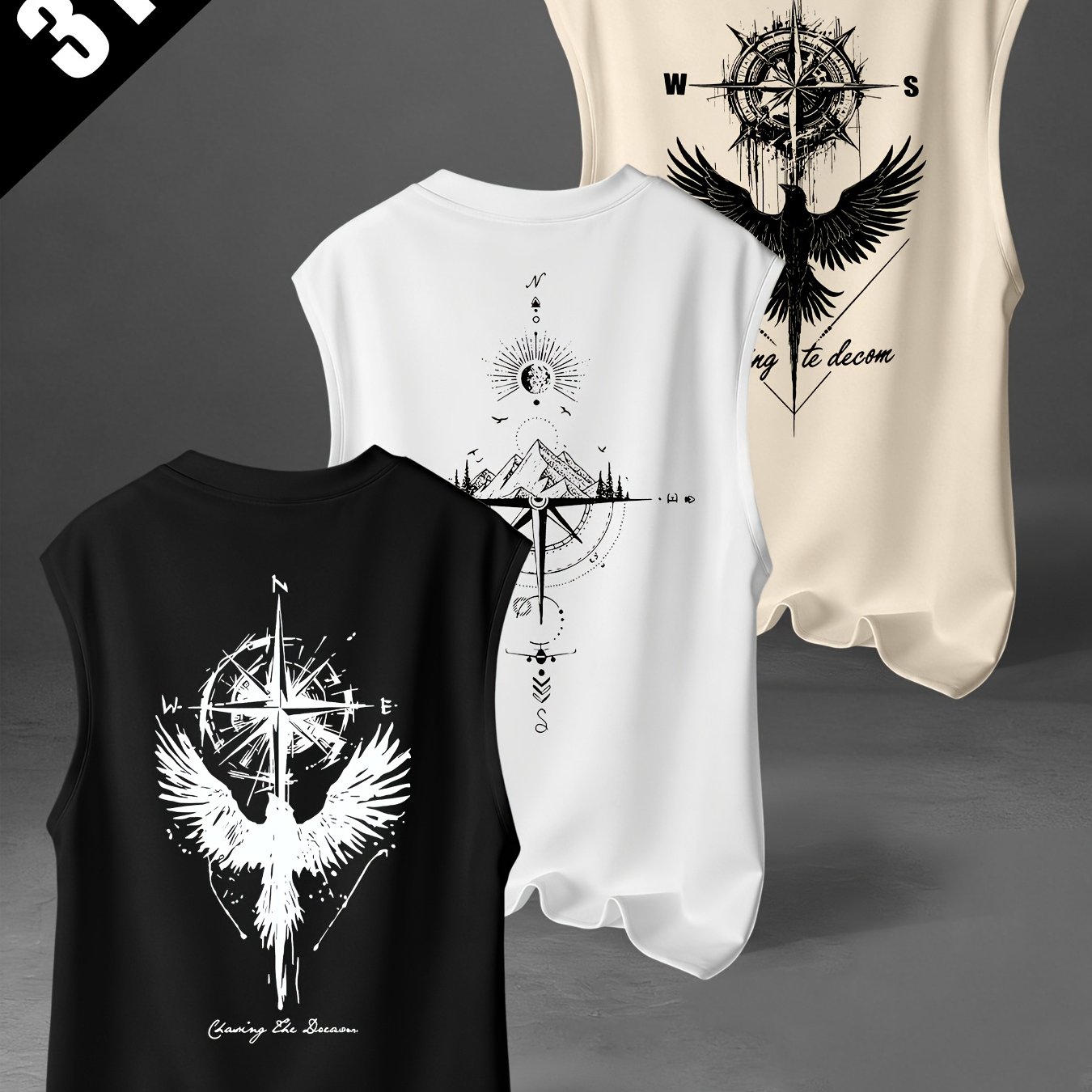 TEMU Men's Casual Sports Tank Top 3pcs, Fitness Tank Top Trio Set