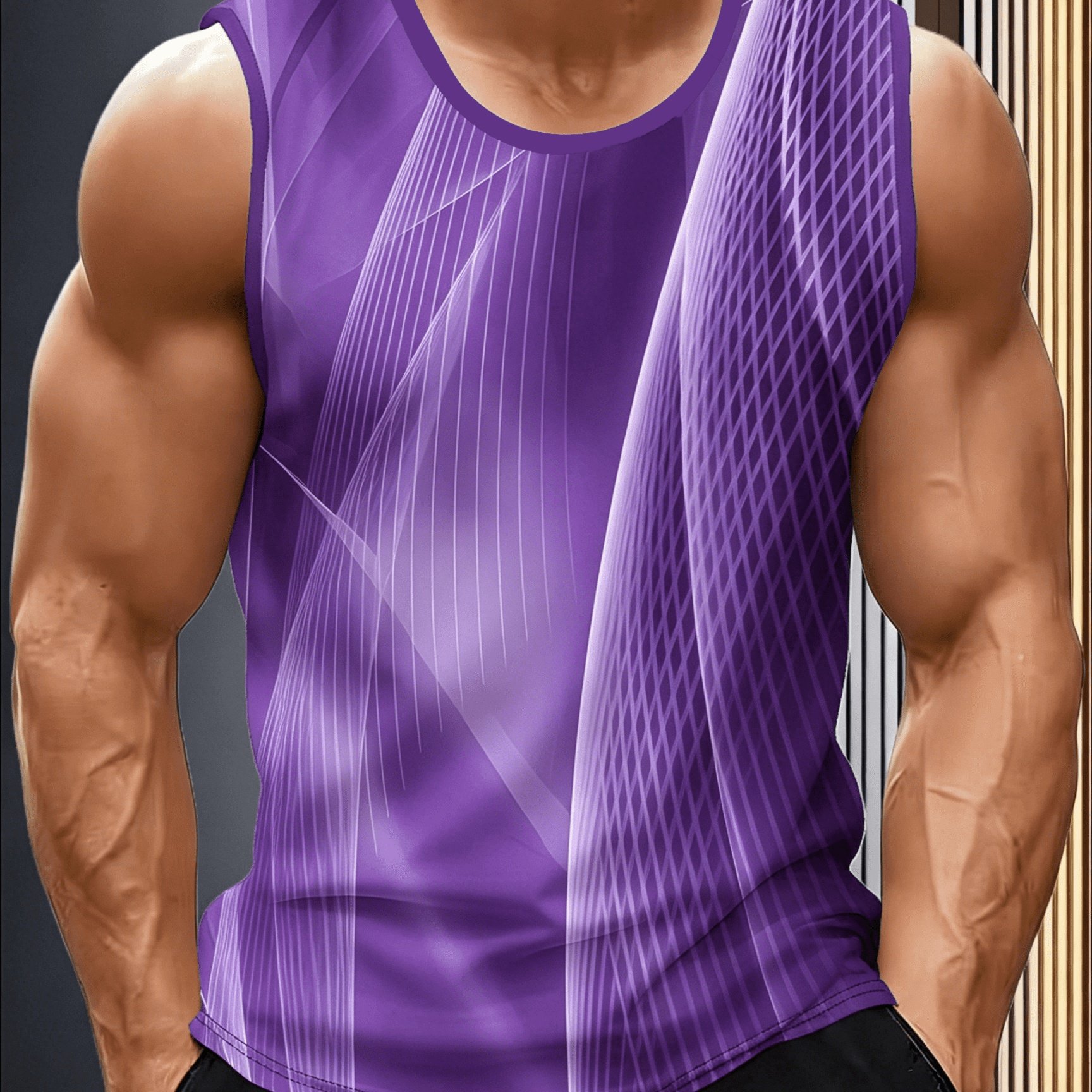 TEMU Sports Top, Men's Casual Printed Vest, Regular Fit, Made From Soft And Comfortable Fabric, Suitable For Workouts, Outdoor Activities, And