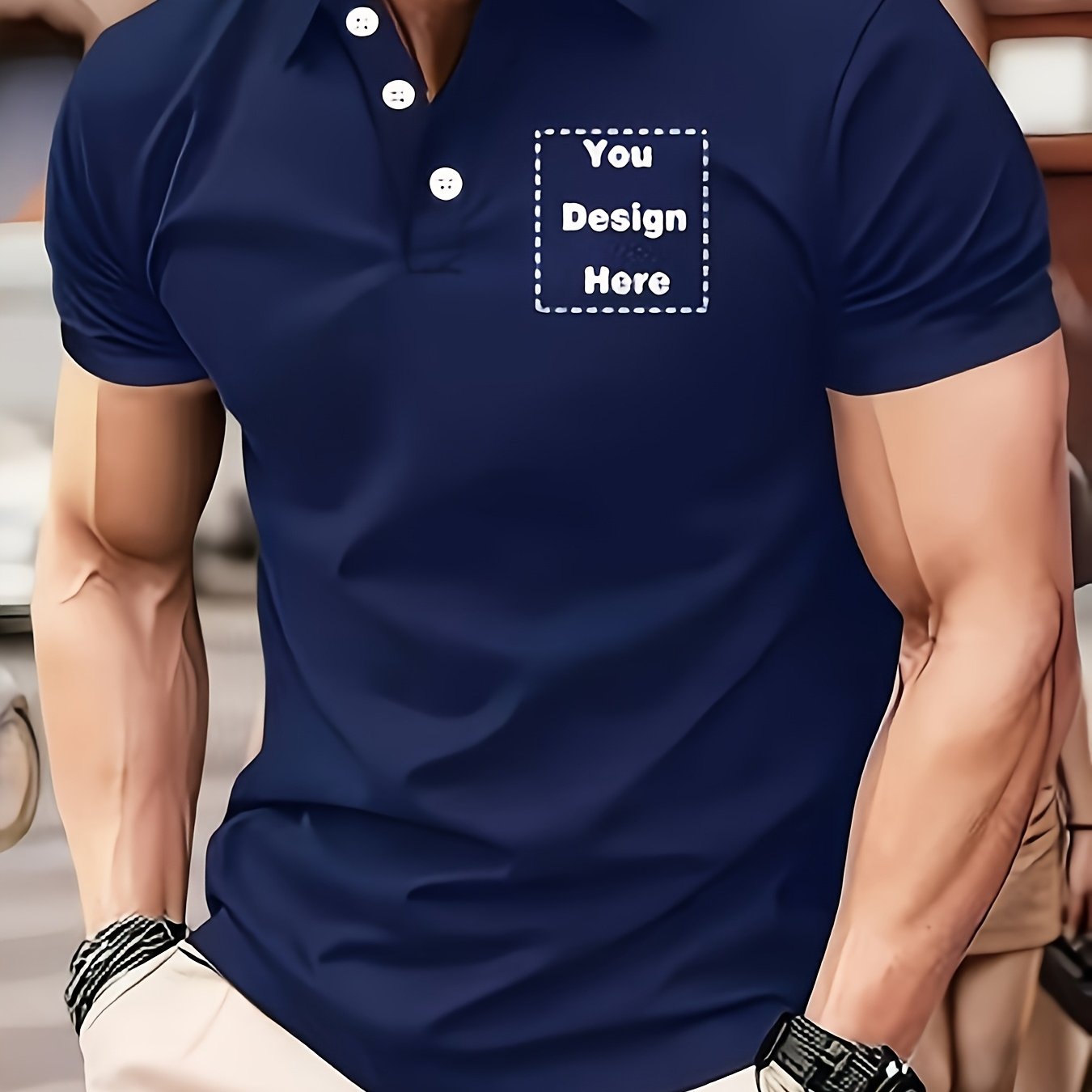 TEMU Men's Custom Logo Golf Shirt - Personalized Short-sleeve Quick-dry Moisture-wicking Breathable Fabric Suitable For Outdoor Sports, Casual Wear,