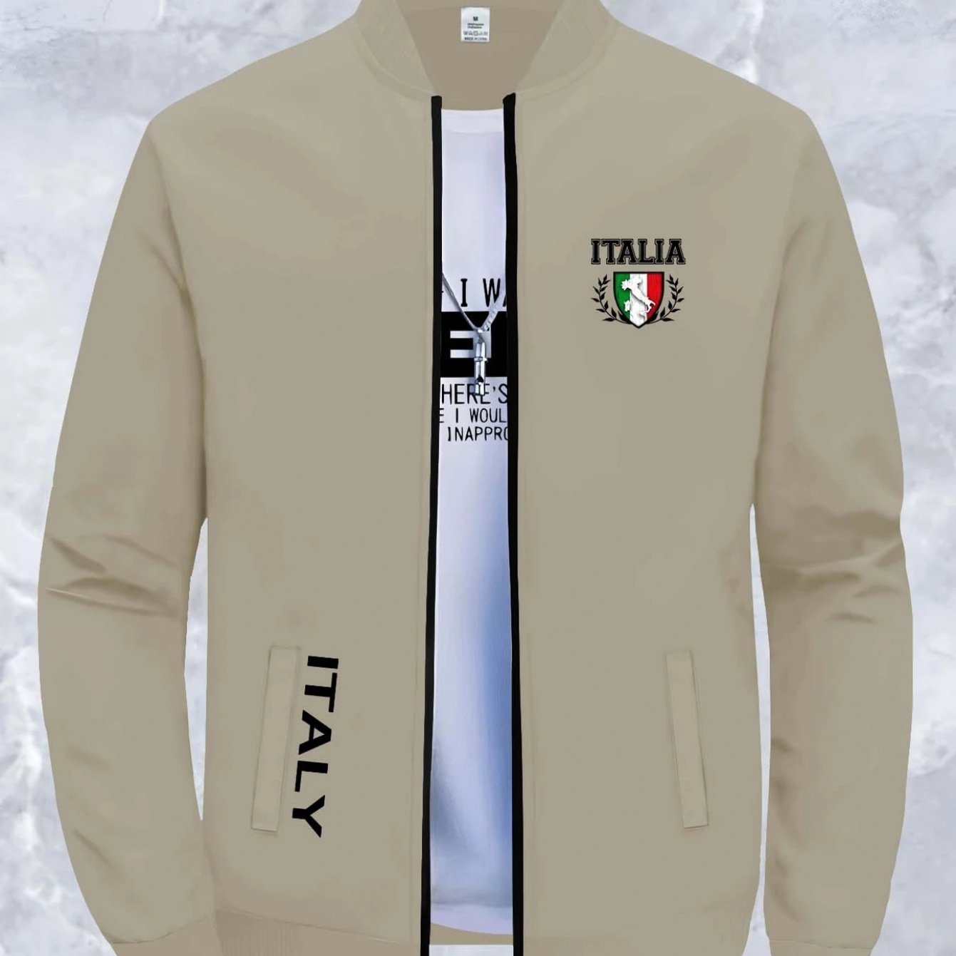 E-shop Herren Italienischer Druck Casual Jacke - Slim Fit, Reißverschluss Stehkragen mit , für Herbst Winter