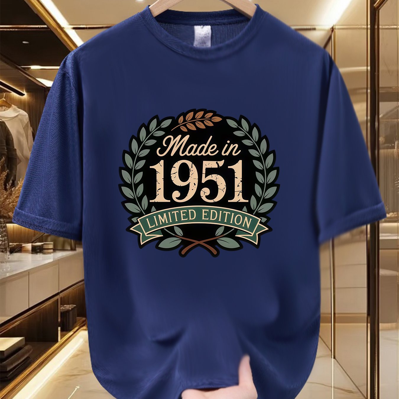TEMU Men's Vintage Edition T-shirt - Classic 1951 Design, Soft And Breathable, 100% Polyester Fiber, Stylish And Unique, Crew Neck, Short Sleeve