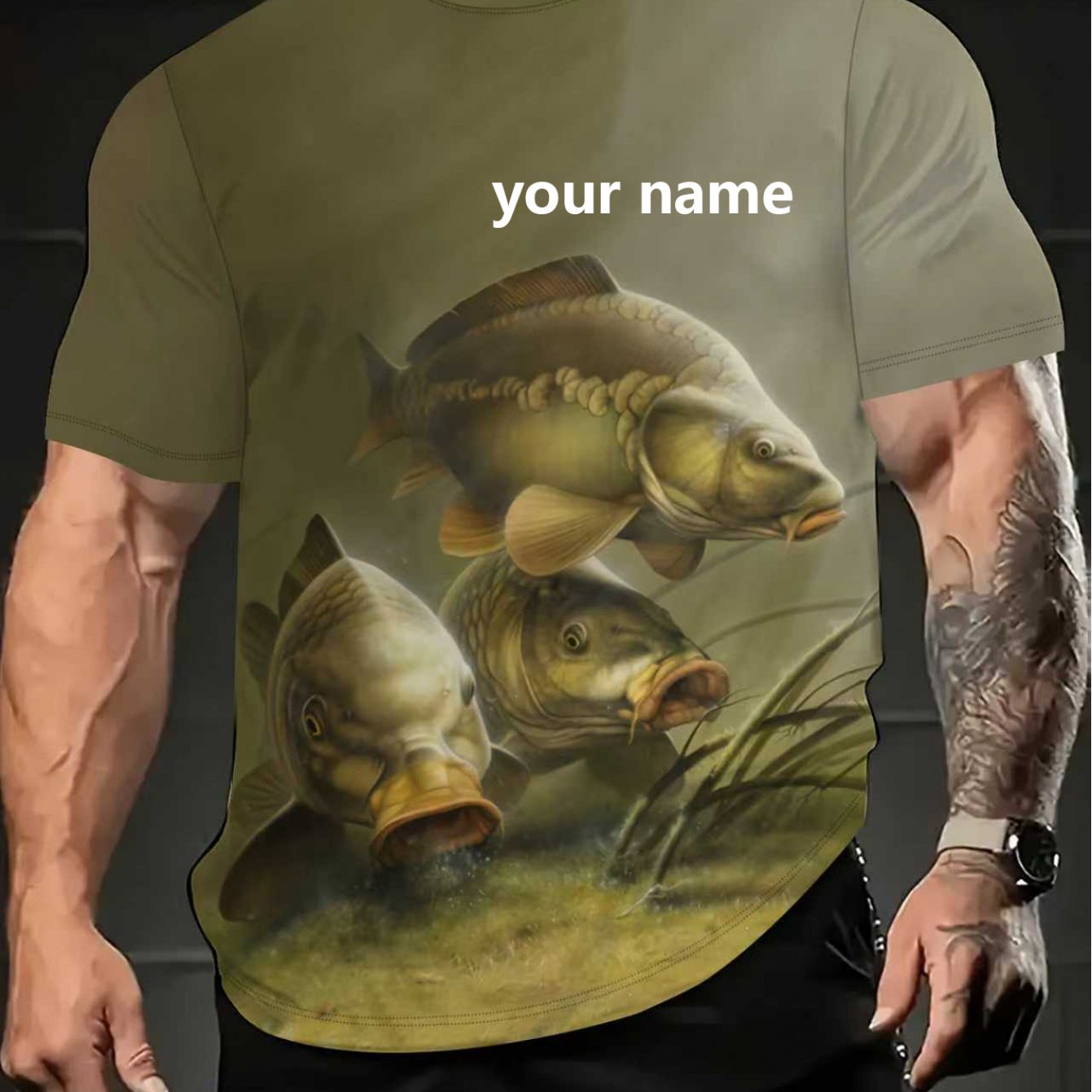 TEMU Gepersonaliseerd Hoogwaardig Heren Vis T-shirt met Print Designs voor Lente, Zomer en Herfst - Stijlvol, Cool, Lichtgewicht, Comfortabel,