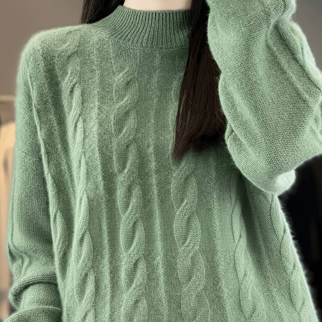 TEMU New Autumn/winter Women's Pure Sweater, Round Neck Cable Loose Fit Long Sleeve Pullover Base Layer