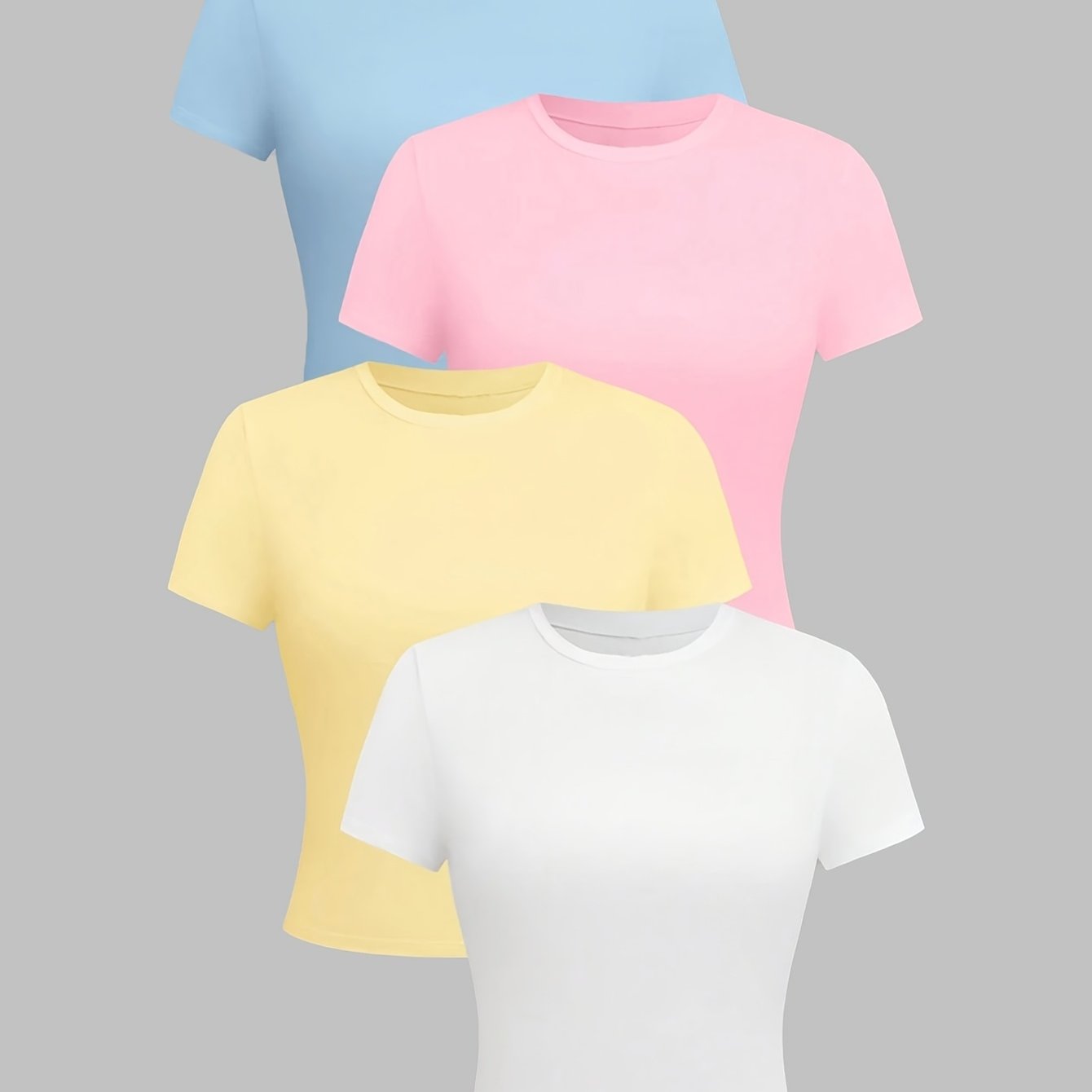 TEMU 4pcs Set Of Solid Round Neck Short Sleeve T-shirts, Women's Casual Athletic Top For Summer