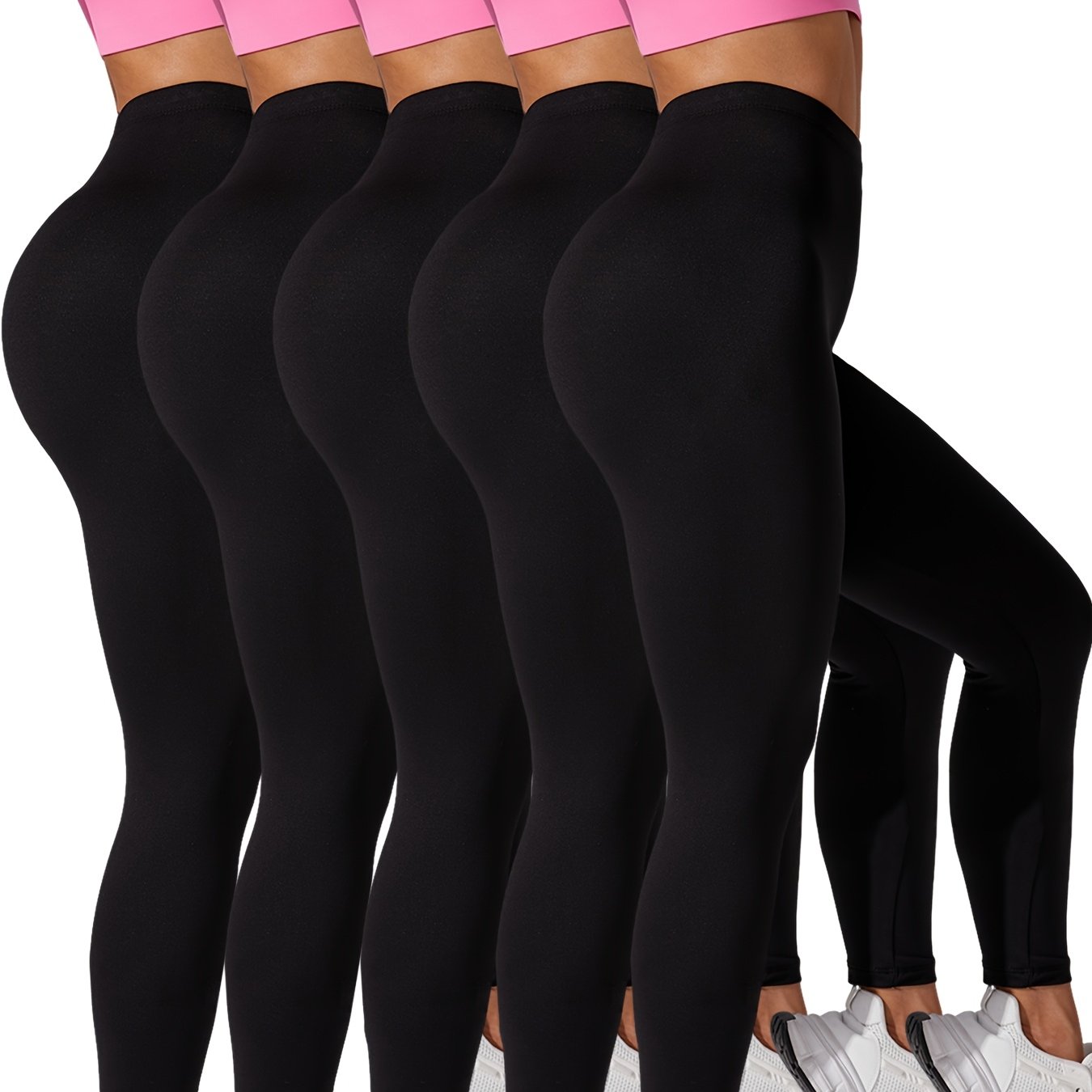 Women' Plus Size 5-pack Full-look Soft Athletic Leggings - High-elastic Workout Pants Suitable For Yoga, Running, Gym - Solid Color, Machine Washable, Non-see-through Workout Wear