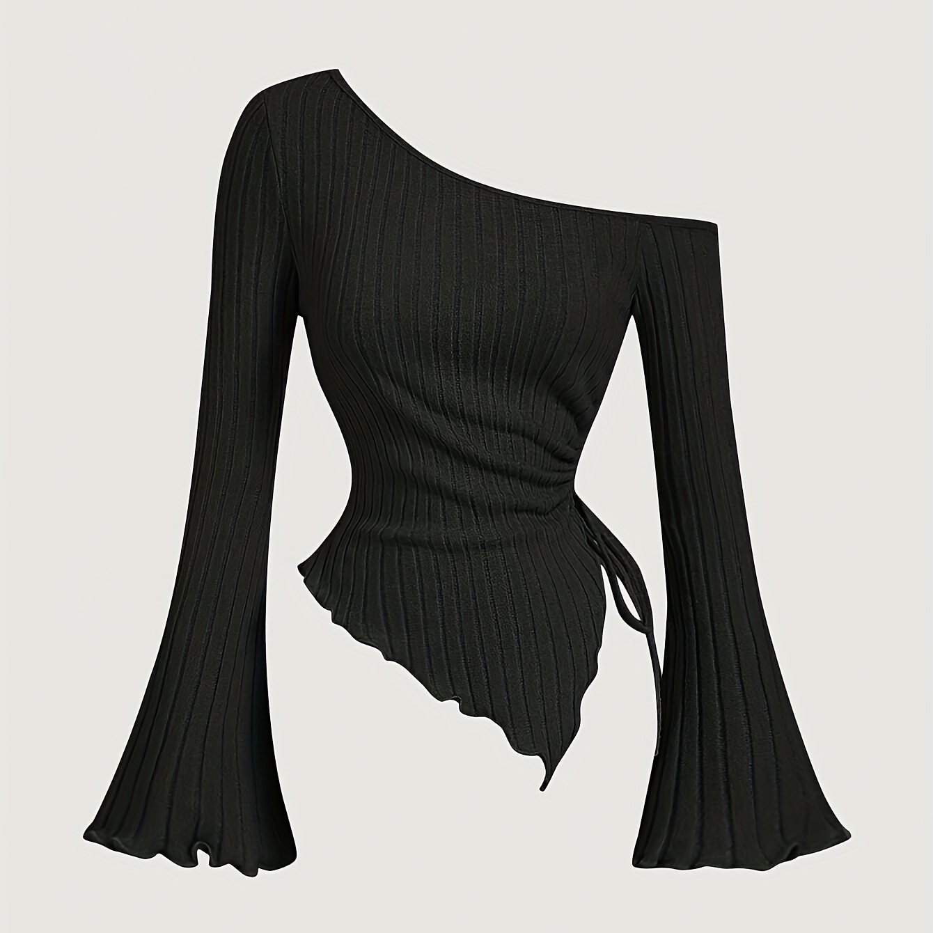 TEMU Plus Size - Women's Off-shoulder Neck Solid Color Drawstring Casual Comfortable Plus Size T-shirt