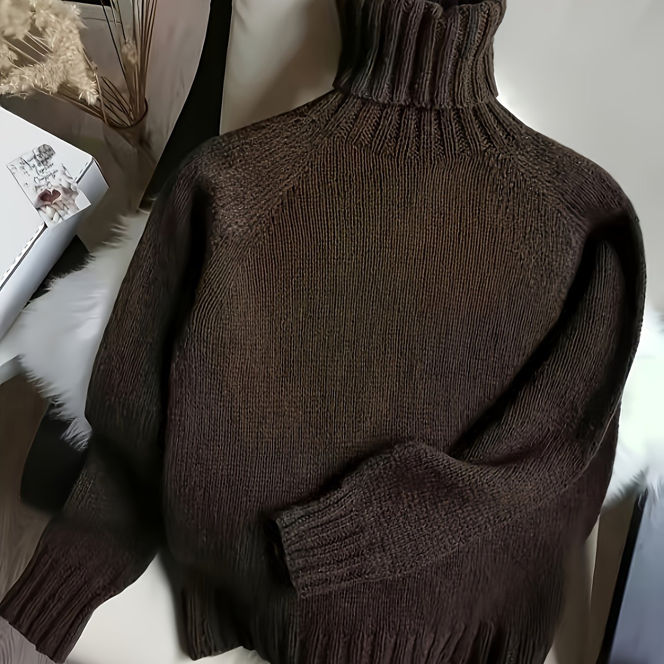 TEMU Women's Autumn Winter Casual Turtleneck Sweater - Warm Sweater Jacket Style Layering Piece, Loose Long Sleeve High Neck, Hand Washable