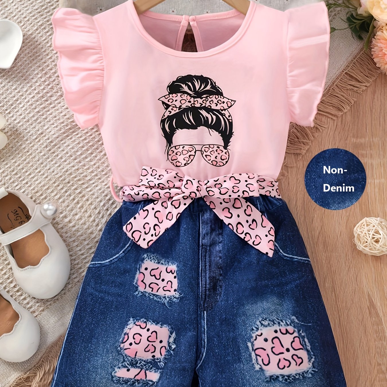 Image of Print Pink Fashionable Set, 2pcs For Little Girls, For Outdoor