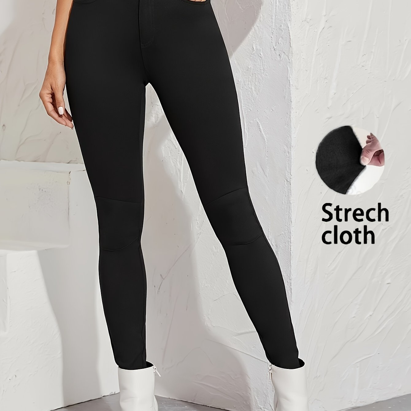 Kuva tulossa: TEMU Damen High-Waist Skinny Jeans - Viskosemischung, Stretch, Einfarbig, Knopfdetail, Elegante Webhose für Herbst/Winter