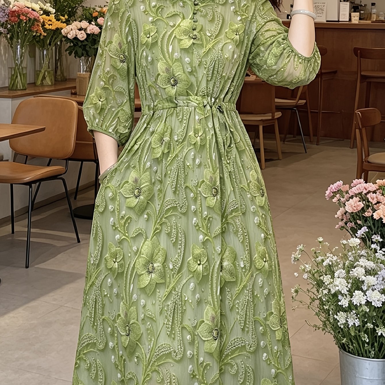 TEMU Plus Size - Chinese Dress New Dress, New Chinese Retro Printed Mid-length Summer Mom Dress, 1pc Fashionable Elegant Comfortable Dress