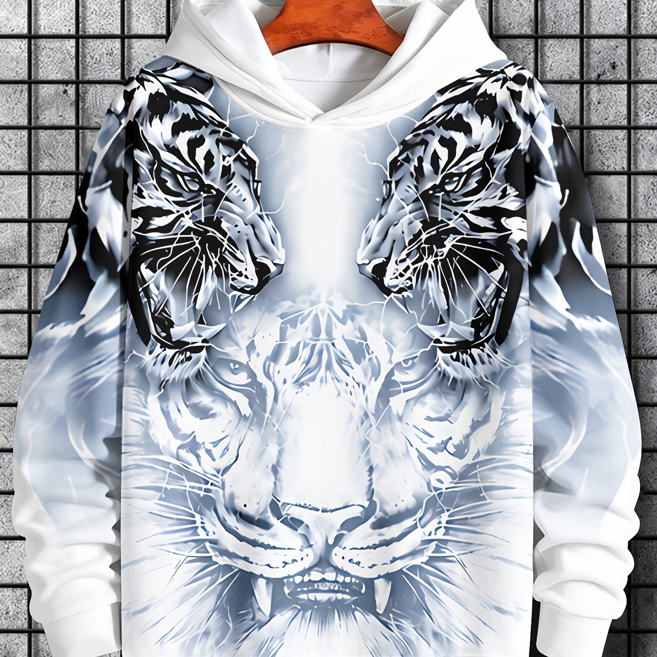 TEMU Sweat à capuche pour homme avec tigre blanc 3D - Dégradé avec imprimé triple tigre, pull décontracté à manches longues, convient pour , les , ,