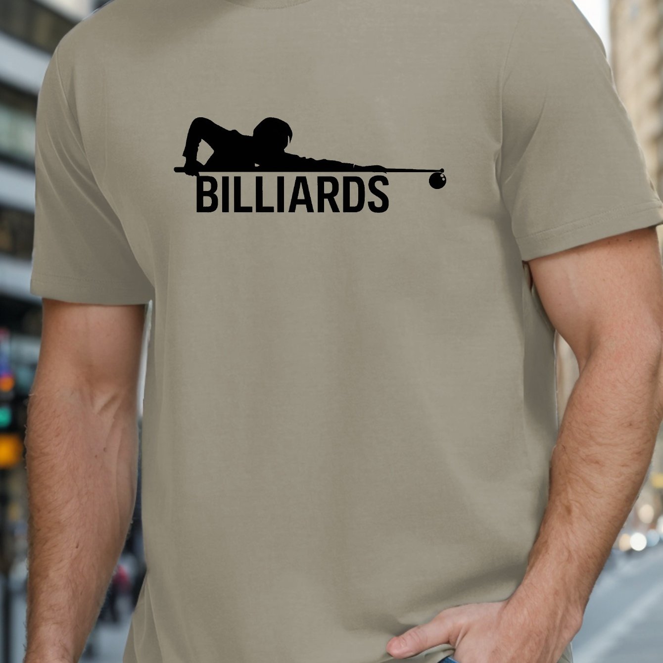 TEMU Men's Billiards Graphic Print T-shirt For Summer, Stylish Leisure Tees For Males
