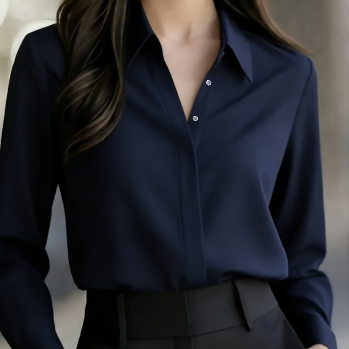TEMU Professional Women's Shirt French Premium Temperament Long Sleeve Top, Solid Color Comfortable Retro Button-up Style, Suitable For Spring/autumn