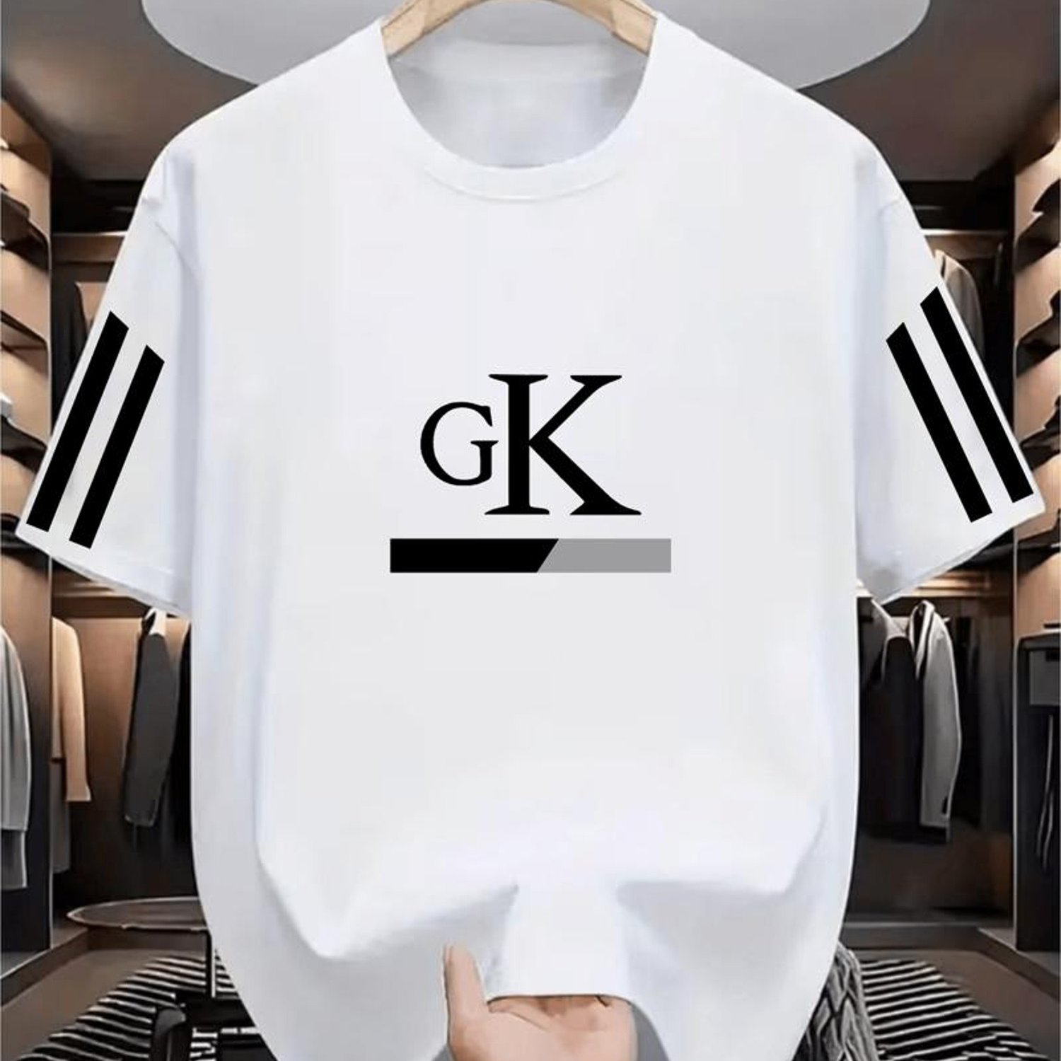 TEMU Men's Fashion Gk Printed T-shirt Casual Short Sleeve Outdoor Sports Breathable Large T-shirt Top, Plus Size
