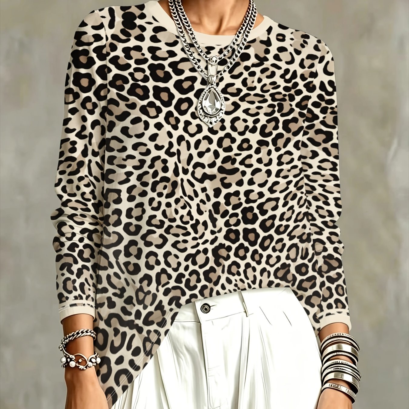 TEMU Leopard Print Women's Long Sleeve Shirt, A Fashionable And Versatile Design For Everyday Wear; A Casual Trendy Piece Spring And Autumn, With