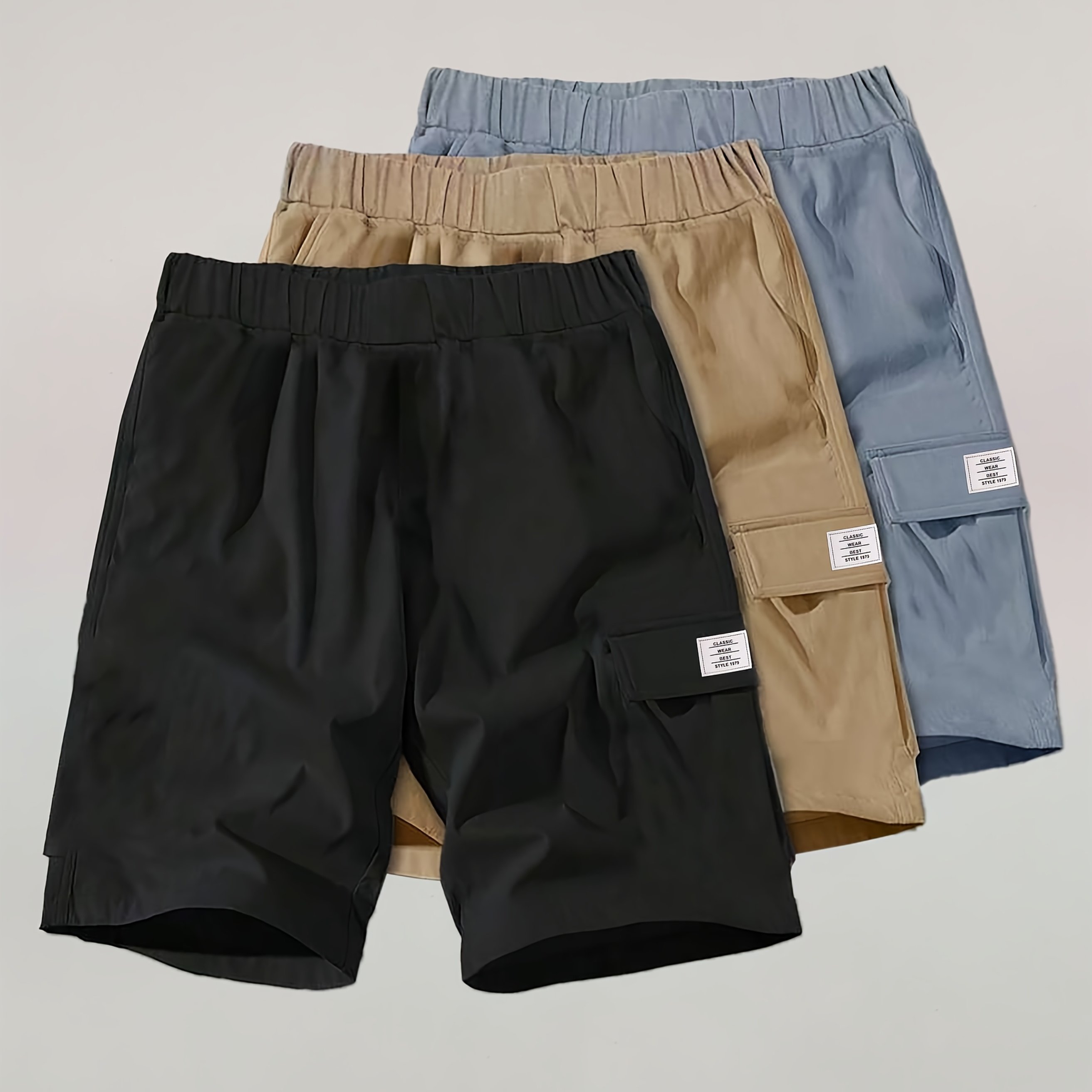 E-shop 3-teiliges Set für Teenager Jungen, lässiger, einfacher Basic-Stil, vielseitige, einfarbige Sport-Workshorts, Multi-Colors, V 3-teiliges Set,