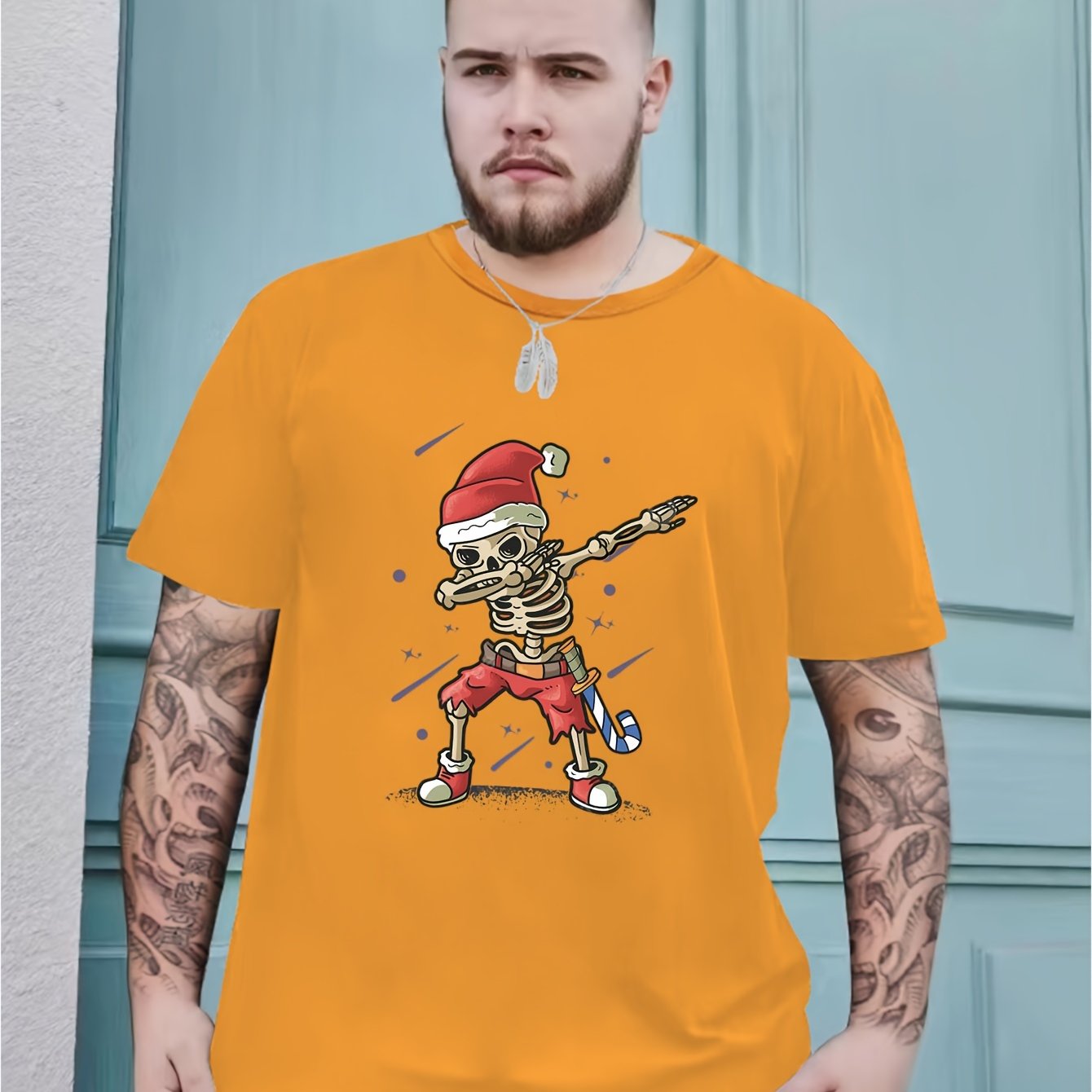 TEMU Spring/summer Short Sleeve T-shirt Fashion Brand Printed Men's Youth Spring/summer Round Neck Enlarged Widened Casual Versatile Top, Plus Size