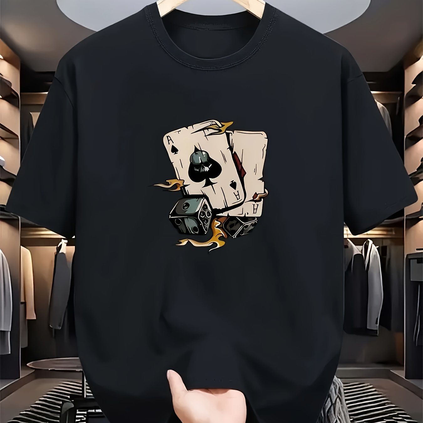 Men's Fashion Printed T-shirt, A Perfect Of Playing Cards And Dice Pattern