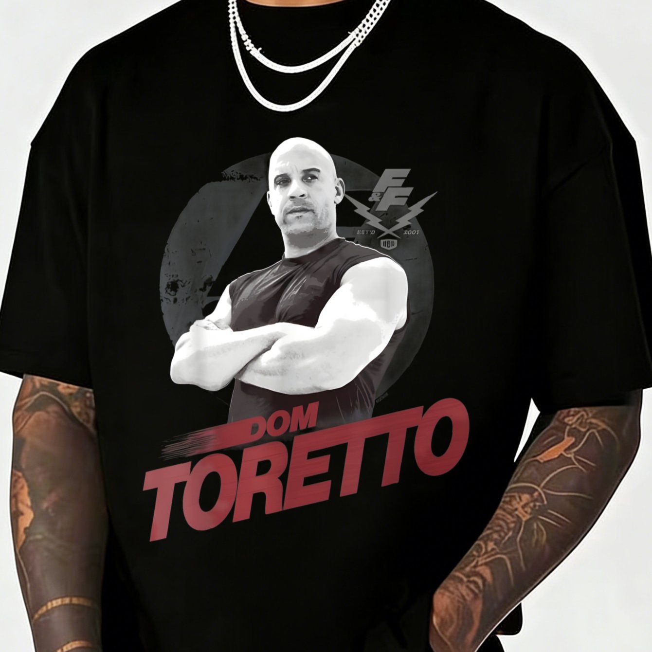 Black T Shirt With Dom Graphic And Text For Casual Wear