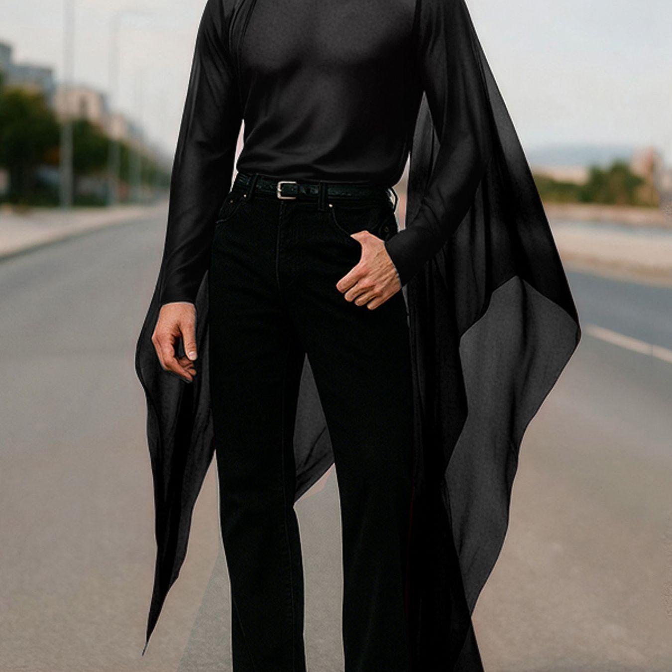 TEMU T-shirt da con volant, scollatura a O, maniche lunghe, stile hippy da festa, , casual, per Halloween, costumi per giochi di ruolo da