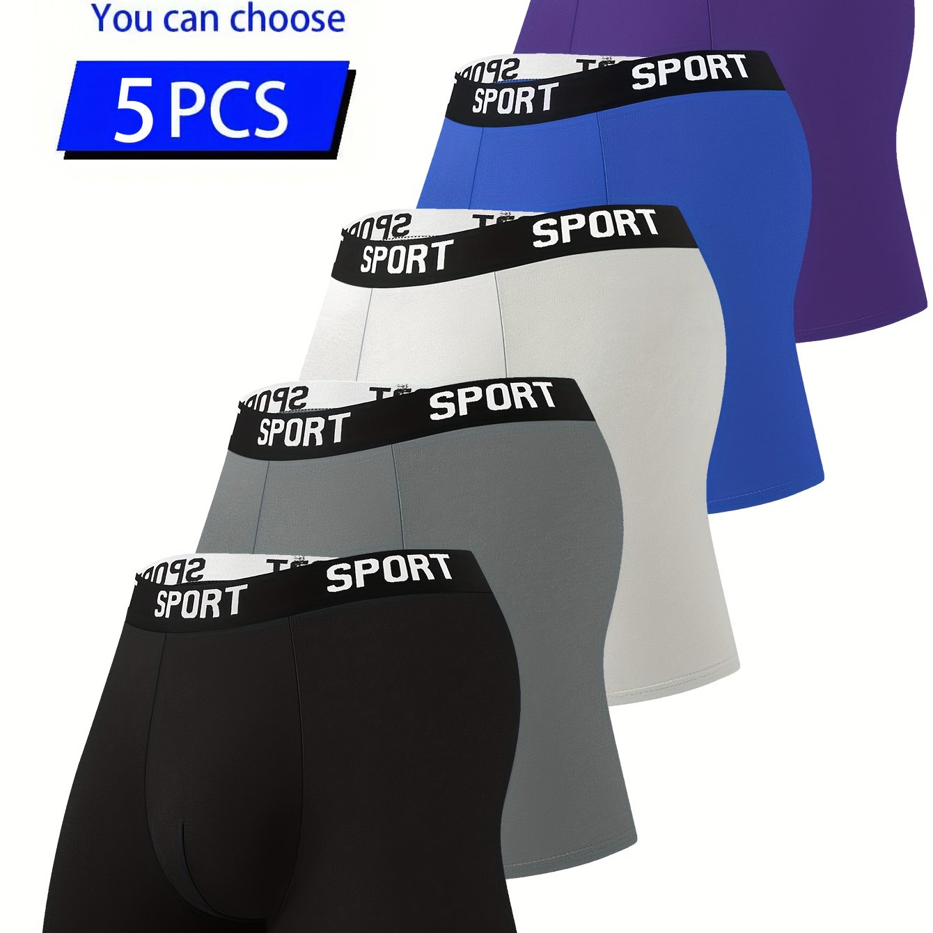 TEMU Breathable Quick-dry 5pcs Men' Color Long Boxer Briefs - Stretchy Swim Trunks For - Flat Corner, High Elasticity Wear-resistant Underpants,