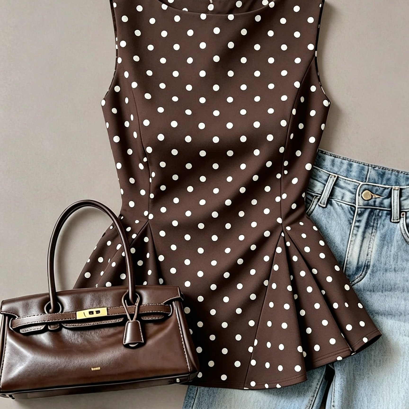 TEMU Women's Summer New Fashion Retro Polka Dot Print Slim A-line Waist-cinching T-shirt Top