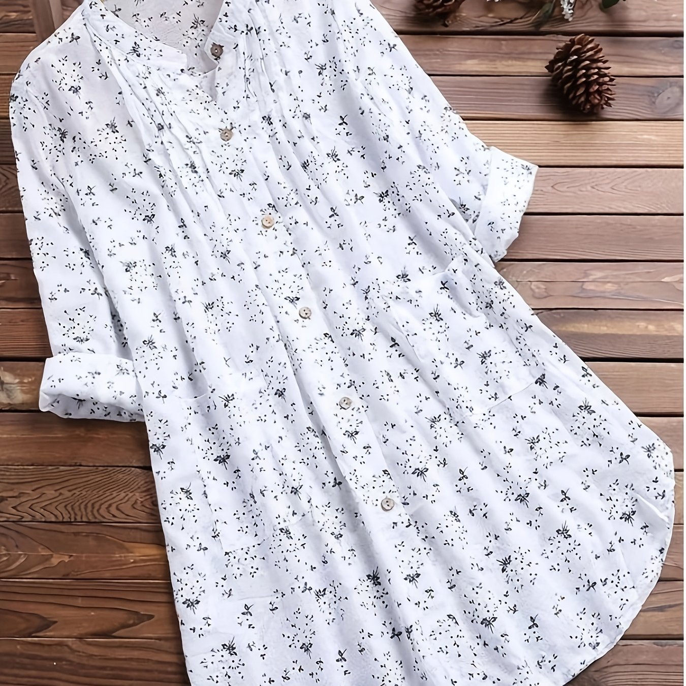 TEMU Plus Size - New Plus Size Women's Loose Casual Mid-length Shirt, European New Plus Size Long Sleeve Floral Print Shirt