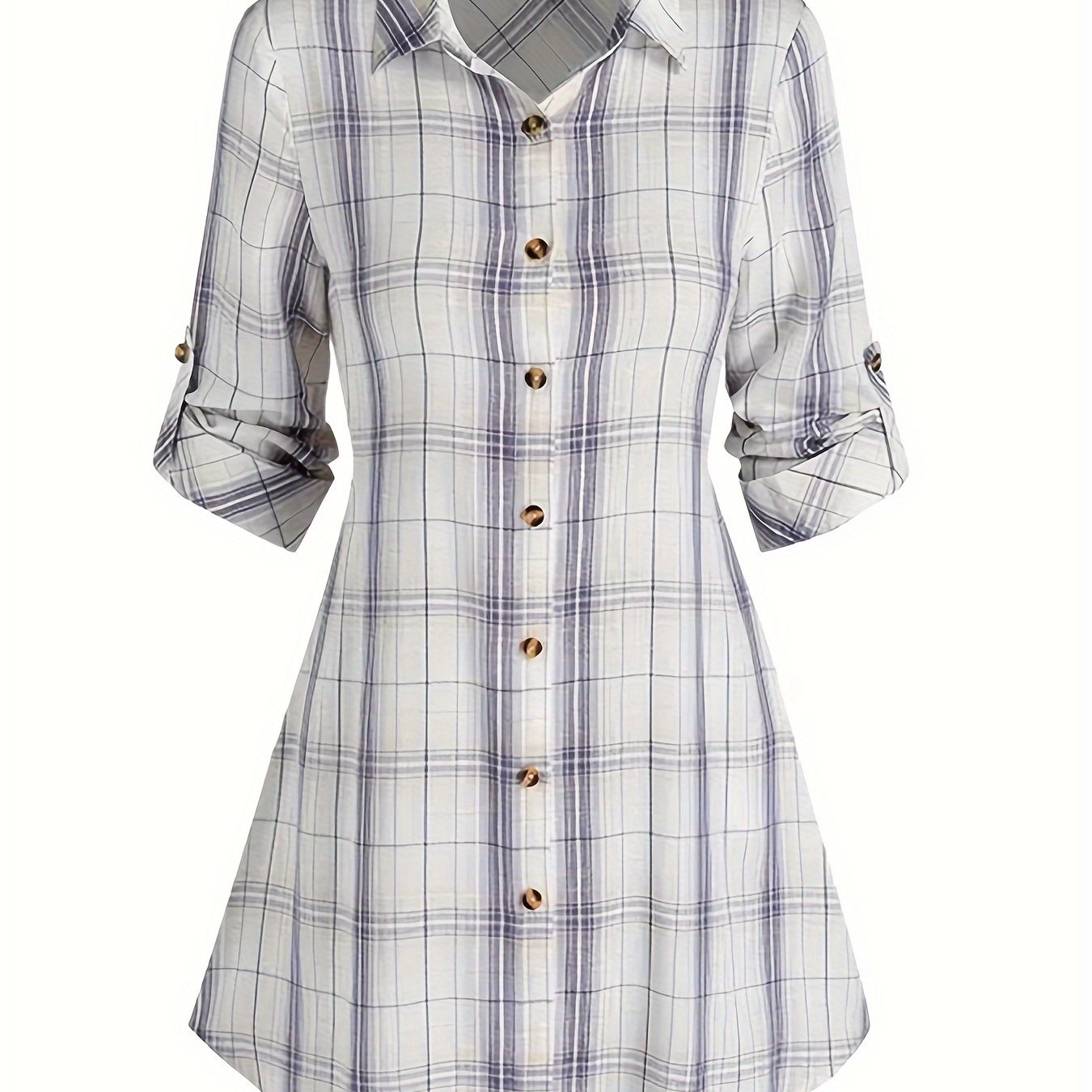 Image of Fashion Print Mid-length Shirt Women's Collared Special Long Sleeve Dress Shirt Women's Top